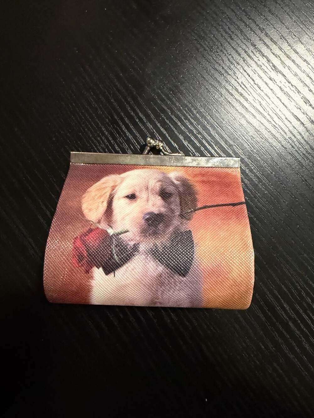 Vintage Golden Retriever Puppy with Rose Squeeze Coin Purse